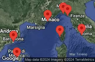 Civitavecchia, Italy, AJACCIO, CORSICA, PORTOFINO, ITALY, LA SPEZIA, ITALY, CANNES, FRANCE, AT SEA, PALMA DE MALLORCA, SPAIN, BARCELONA, SPAIN
