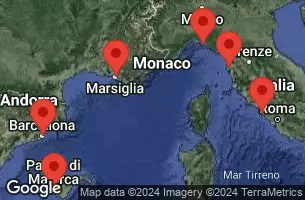 BARCELONA, SPAIN, PALMA DE MALLORCA, SPAIN, AT SEA, Civitavecchia, Italy, FLORENCE/PISA(LIVORNO),ITALY, PORTOFINO, ITALY, PROVENCE(MARSEILLE), FRANCE