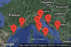 VENICE, ITALY, ZADAR, CROATIA, KOTOR, MONTENEGRO, AT SEA, NAPLES/CAPRI, ITALY, Civitavecchia, Italy, FLORENCE/PISA(LIVORNO),ITALY, PROVENCE(MARSEILLE), FRANCE, BARCELONA, SPAIN