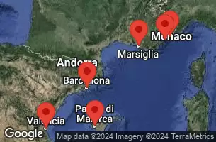 BARCELONA, SPAIN, VALENCIA, SPAIN, PALMA DE MALLORCA, SPAIN, PROVENCE(MARSEILLE), FRANCE, NICE (VILLEFRANCHE), FRANCE, CANNES, FRANCE, AT SEA