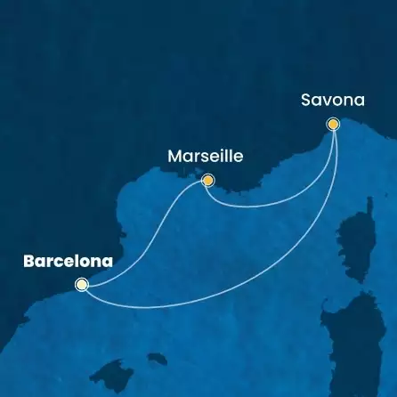 COSTA FASCINOSA - trasa 3 nocy podróż z: BARCELONA w dniu 08/05/2026 - Spain, France, Italy