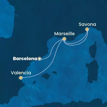 COSTA PACIFICA - trasa 3 nocy podróż z: BARCELONA w dniu 28/03/2026 - Spain, France, Italy