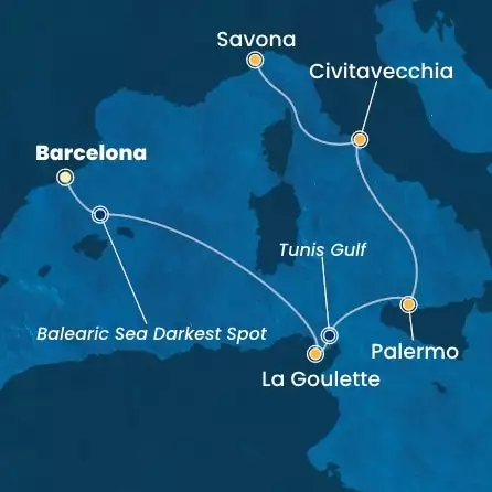 COSTA SMERALDA - trasa 4 nocy podróż z: BARCELONA w dniu 02/03/2026 - Spain, Tunisia, Italy