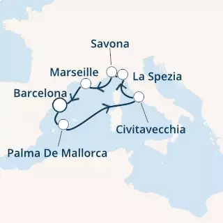 COSTA SMERALDA - trasa 6 nocy podróż z: BARCELONA w dniu 18/11/2019 - Spain, Balearic Islands, Italy, France