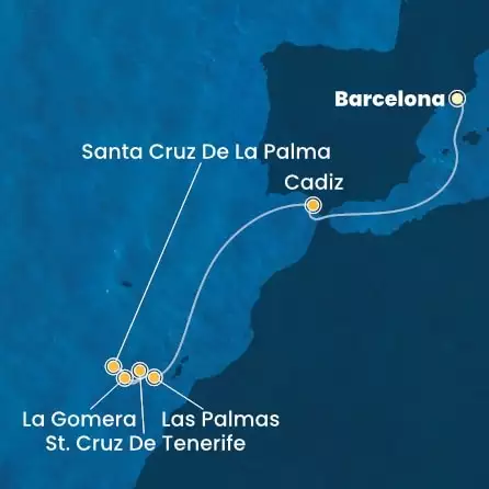 COSTA FORTUNA - trasa 6 nocy podróż z: BARCELONA w dniu 15/12/2025 - Spain, Canary Islands