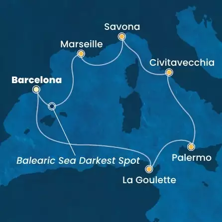 COSTA PACIFICA - trasa 6 nocy podróż z: BARCELONA w dniu 17/11/2025 - Spain, Italy, France