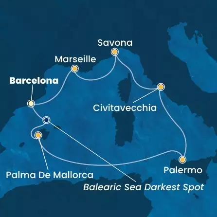 COSTA SMERALDA - trasa 6 nocy podróż z: BARCELONA w dniu 15/12/2025 - Spain, Balearic Islands, Italy, France