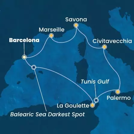 COSTA TOSCANA - trasa 6 nocy podróż z: BARCELONA w dniu 30/11/2026 - Spain, Tunisia, Italy, France