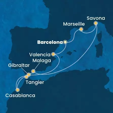 COSTA FORTUNA - trasa 9 nocy podróż z: BARCELONA w dniu 07/04/2025 - Spain, France, Italy, Morocco, Gibraltar