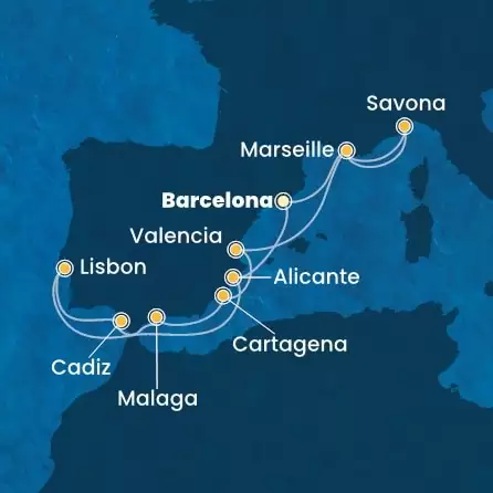 COSTA FAVOLOSA - trasa 11 nocy podróż z: BARCELONA w dniu 31/03/2026 - Spain, France, Italy, Portugal