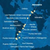 Spain, Gibraltar, Portugal, Canary Islands, Cape Verde, Brazil, Argentina, Uruguay, Chile, Falkland Islands