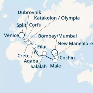 India, Maldives, Oman, Israel, Jordan, Greece, Croatia, Italy