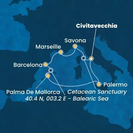 COSTA TOSCANA - trasa 6 nocy podróż z: CIVITAVECCHIA w dniu 07/03/2025 - Italy, France, Spain, Balearic Islands