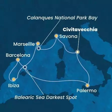 COSTA SMERALDA - trasa 6 nocy podróż z: CIVITAVECCHIA w dniu 12/06/2026 - Italy, France, Balearic Islands, Spain