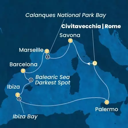 COSTA SMERALDA - trasa 6 nocy podróż z: CIVITAVECCHIA w dniu 21/08/2026 - Italy, France, Spain, Balearic Islands