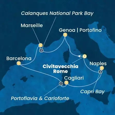 COSTA SMERALDA - trasa 7 nocy podróż z: CIVITAVECCHIA w dniu 12/08/2027 - Italy, France, Spain