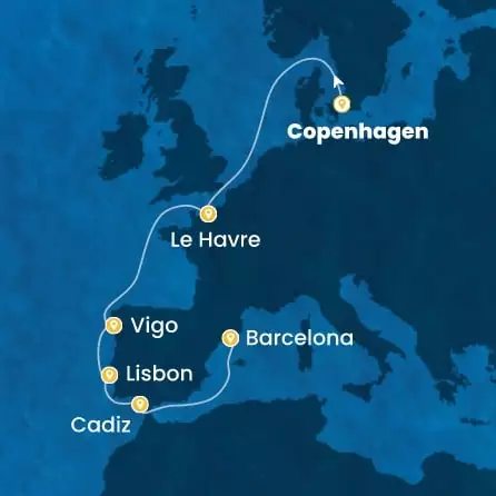 COSTA DIADEMA - trasa 9 nocy podróż z: COPENHAGEN w dniu 11/09/2027 - Denmark, France, Spain, Portugal