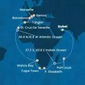 United Arab Emirates, Mauritius, South Africa, Namibia, Canary Islands, Morocco, Spain, Italy, France
