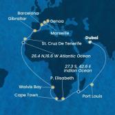 United Arab Emirates, Mauritius, South Africa, Namibia, Canary Islands, Gibraltar, Spain, Italy, France