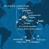 United Arab Emirates, Mauritius, South Africa, Namibia, Canary Islands, Morocco, Spain, Italy, France