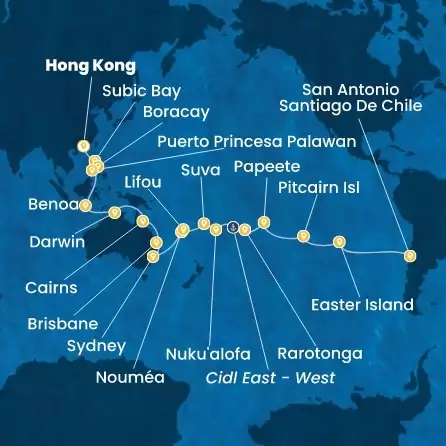 COSTA SERENA - trasa 45 nocy podróż z: HONG KONG w dniu 23/10/2026 - China, Philippines, Australia, Hawaii, Fiji, Tonga, Polynesia, Chile