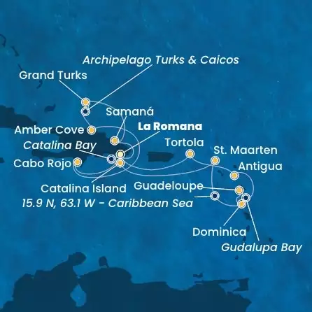 COSTA FASCINOSA - trasa 13 nocy podróż z: LA ROMANA w dniu 16/02/2025 - Dominican Republic, Antilles, Dominica, Virgin Islands, Turks Islands