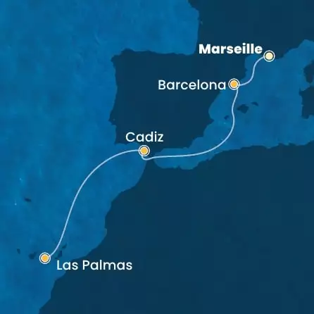 COSTA FORTUNA - trasa 4 nocy podróż z: MARSEILLES w dniu 14/12/2025 - France, Spain, Canary Islands
