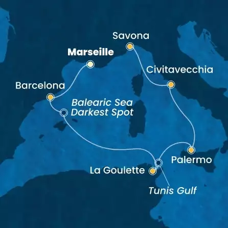 COSTA SMERALDA - trasa 5 nocy podróż z: MARSEILLES w dniu 01/03/2026 - France, Spain, Tunisia, Italy