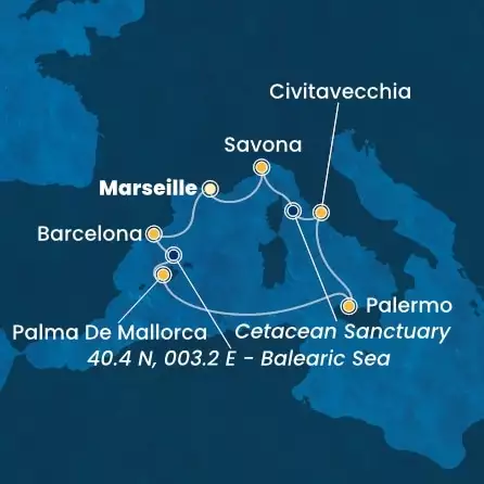 COSTA TOSCANA - trasa 6 nocy podróż z: MARSEILLES w dniu 13/10/2024 - France, Spain, Balearic Islands, Italy