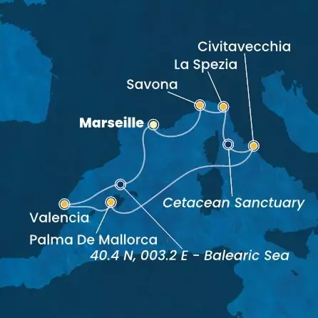 COSTA PACIFICA - trasa 6 nocy podróż z: MARSEILLES w dniu 19/10/2024 - France, Italy, Balearic Islands, Spain