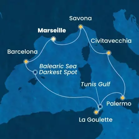 COSTA SMERALDA - trasa 6 nocy podróż z: MARSEILLES w dniu 01/03/2026 - France, Spain, Tunisia, Italy