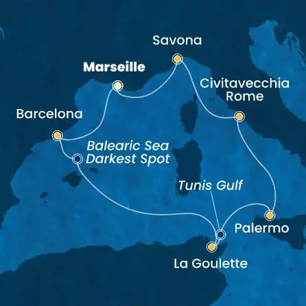 COSTA SMERALDA - trasa 6 nocy podróż z: MARSEILLES w dniu 29/03/2026 - France, Spain, Tunisia, Italy