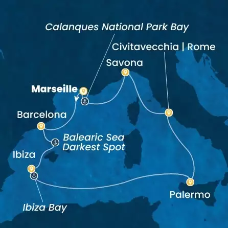 COSTA SMERALDA - trasa 6 nocy podróż z: MARSEILLES w dniu 16/08/2026 - France, Spain, Balearic Islands, Italy