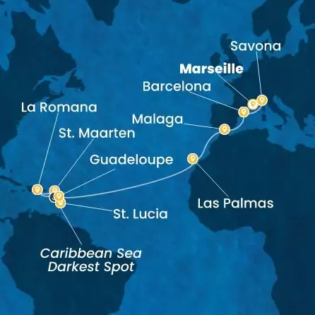 COSTA FASCINOSA - trasa 18 nocy podróż z: MARSEILLES w dniu 04/12/2026 - France, Italy, Spain, Canary Islands, Antilles, Dominican Republic
