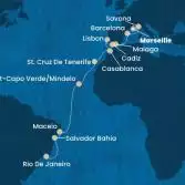 France, Italy, Spain, Portugal, Morocco, Canary Islands, Cape Verde, Brazil
