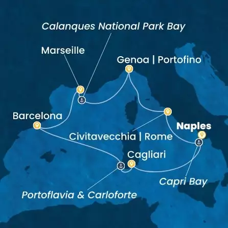 COSTA SMERALDA - trasa 6 nocy podróż z: NAPLES w dniu 16/06/2027 - Italy, France, Spain