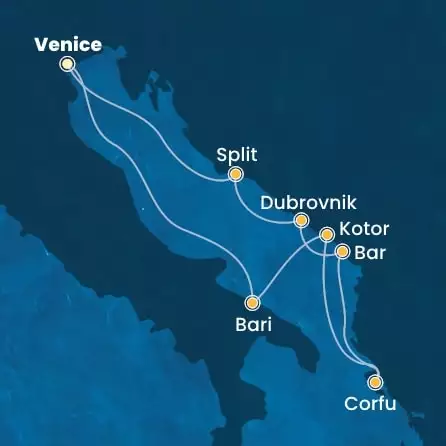 COSTA DELIZIOSA - trasa 6 nocy podróż z: Venice (Marghera) w dniu 25/04/2026 - Italy, Montenegro, Greece, Croatia