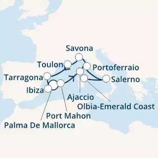 Balearic Islands, Corsica (France), Italy, Spain