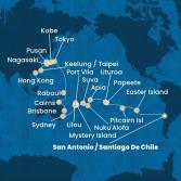 Chile, Polynesia, Tonga, Fiji, Australia, Japan, South Korea, Taiwan, China