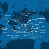 USA, Hawaii, Fiji, Tonga, New Zealand, Australia, Japan, South Korea, Taiwan, China, Singapore, Malaysia, Thailand, Sri Lanka