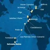 Brazil, Canary Islands, Morocco, Spain, Portugal, France, England, Denmark, Germany
