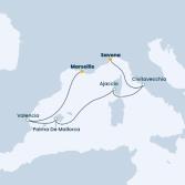 Italy, Corsica (France), Balearic Islands, Spain, France