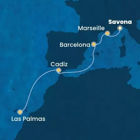 COSTA FORTUNA - trasa 5 nocy podróż z: SAVONA w dniu 13/12/2025 - Italy, France, Spain, Canary Islands