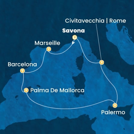 COSTA TOSCANA - trasa 7 nocy podróż z: SAVONA w dniu 28/11/2026 - Italy, France, Spain, Balearic Islands