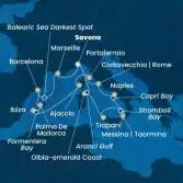 Italy, Corsica (France), Balearic Islands, Spain, France