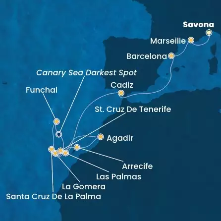 COSTA FORTUNA - trasa 15 nocy podróż z: SAVONA w dniu 13/12/2025 - Italy, France, Spain, Canary Islands, Morocco, Madeira 