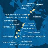 Italy, France, Spain, Gibraltar, Portugal, Canary Islands, Cape Verde, Brazil, Argentina, Uruguay, Chile, Falkland Islands