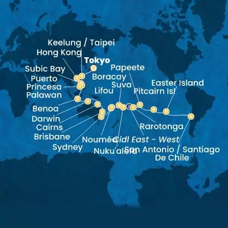 COSTA SERENA - trasa 50 nocy podróż z: TOKYO w dniu 18/10/2026 - Japan, Taiwan, China, Philippines, Australia, Hawaii, Fiji, Tonga, Polynesia, Chile