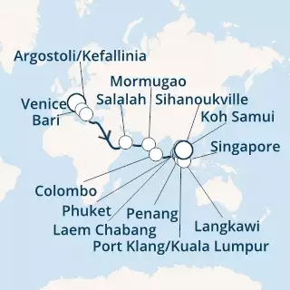 Italy, Greece, Oman, India, Sri Lanka, Thailand, Malaysia, Singapore