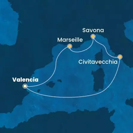 COSTA PACIFICA - trasa 4 nocy podróż z: VALENCIA w dniu 01/04/2026 - Spain, Italy, France